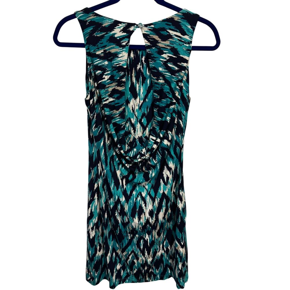 Ikat inspired geographic pattern cut out back draped XS by Tart sleeveless dress